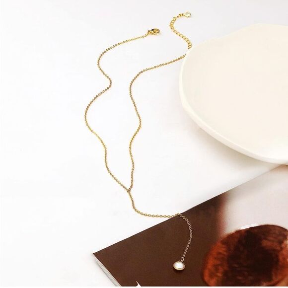 Gold 14k Gold Plated Faux Pearl Lariat Necklace - Picture 4 of 4